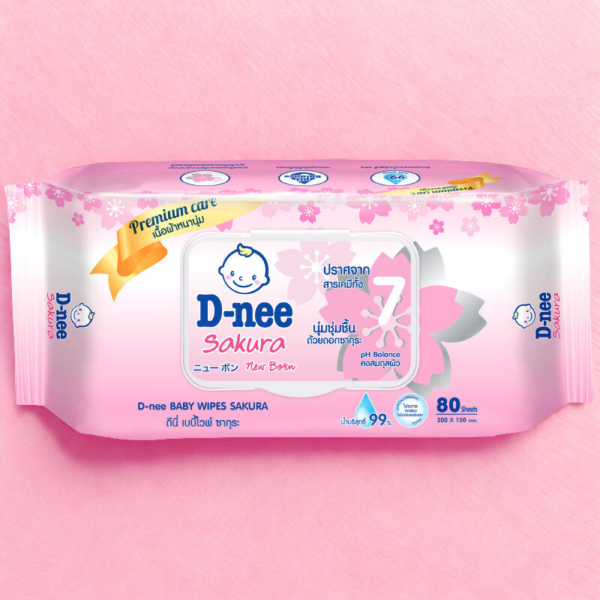 D-nee Sakura Baby Wipe [80Sheets x 2pcs]